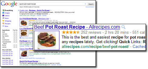 Google recipe search with microdata