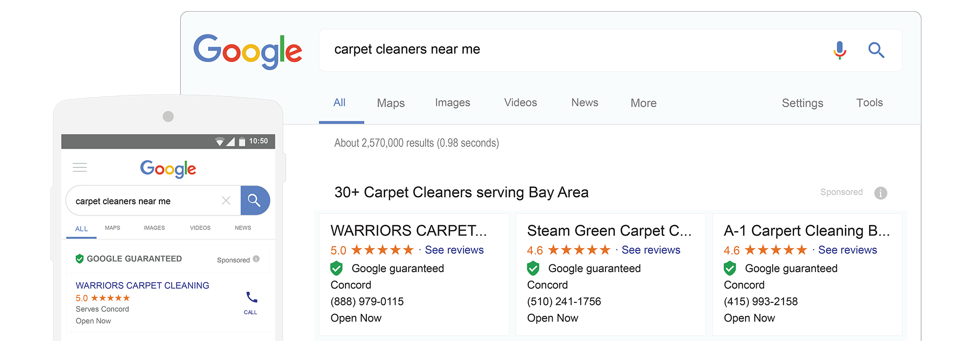 Local Service Ads search results mobile and desktop