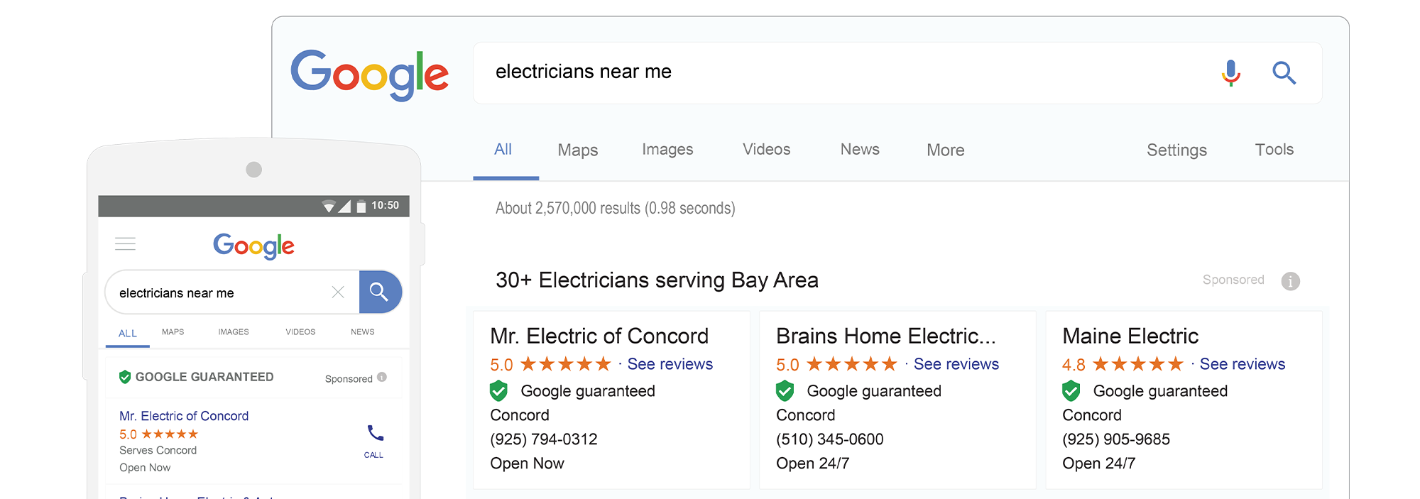 Local Service Ads search results mobile and desktop
