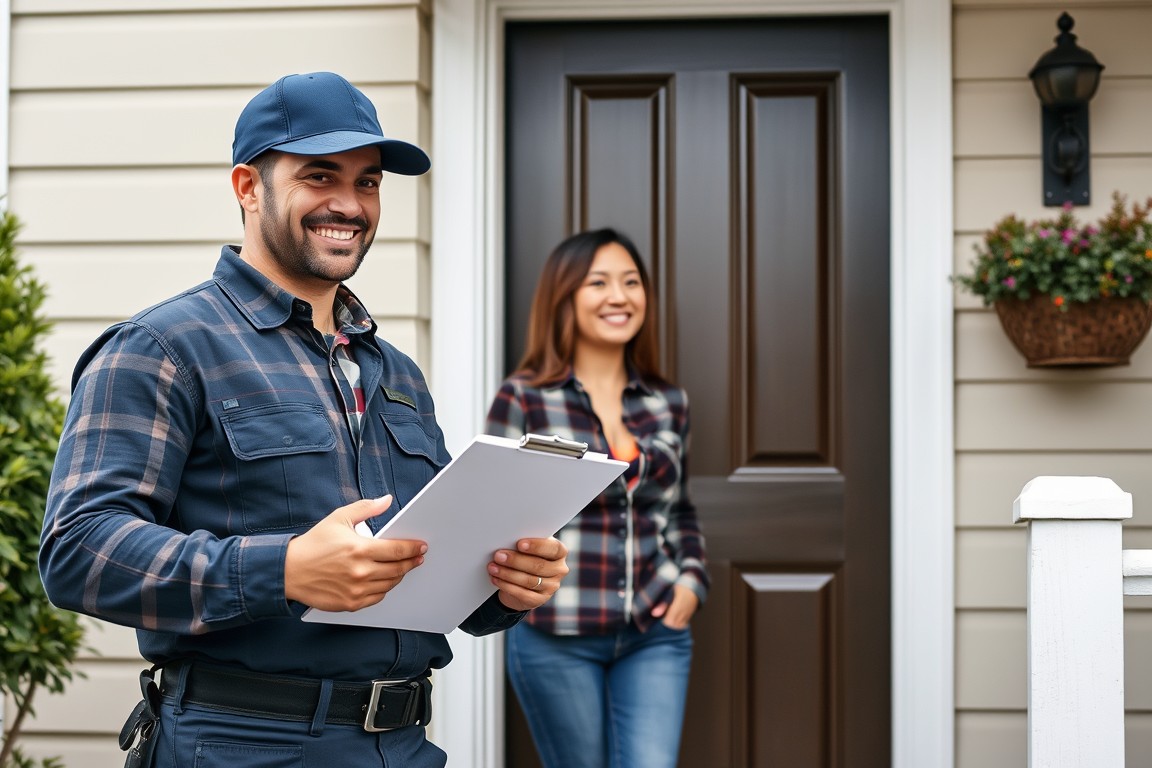 Home service provider at front door of woman's home