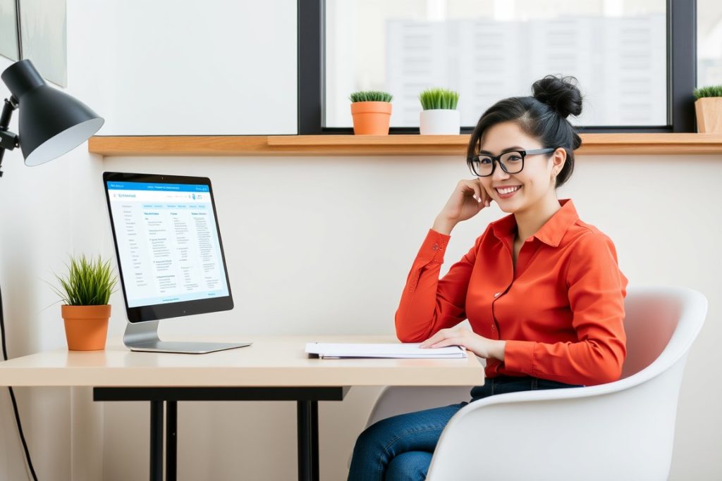 Woman sitting at table smiling