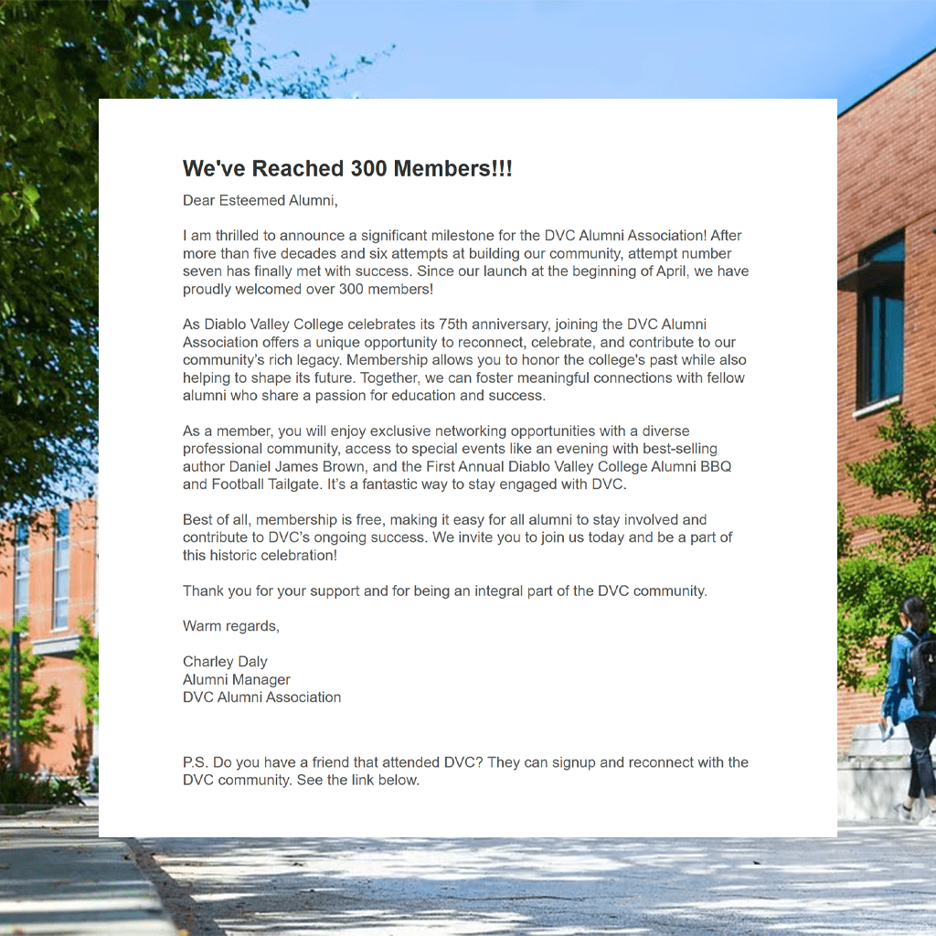 DVC Alumni Connect Initiative Advertising Success Story